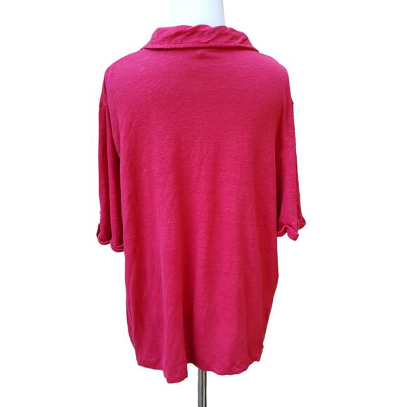 Chico's Sz 4 Pink Linen Collared Polo Shirt Top Short Sleeve Snap Closure Sz XXL - Picture 9 of 10